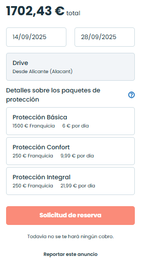 Introduzca las fechas que desea alquilar y haga clic en el botón rojo “Solicitud de reserva”.
